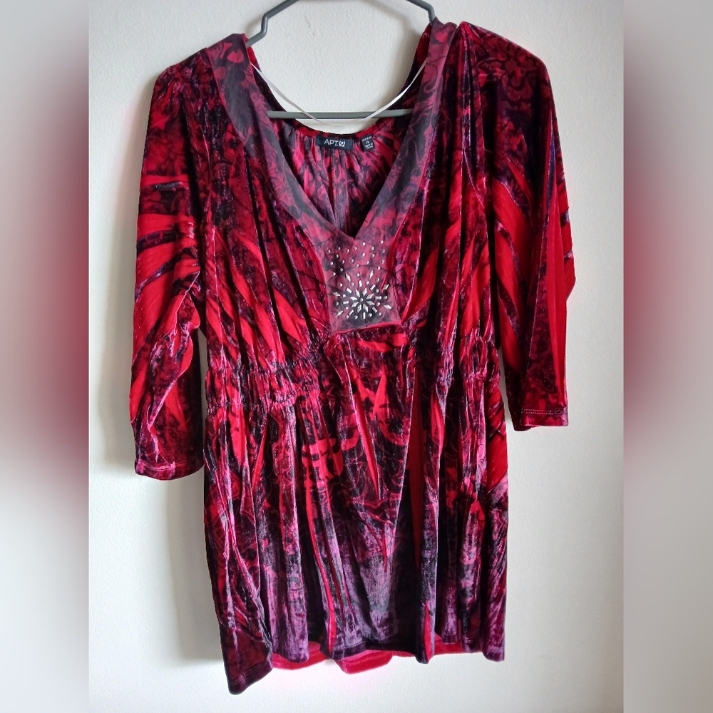 Apt.9 Velvet Baby Doll Style Tunic Shirt 1X Red Vampy Velour Y2K Grunge
